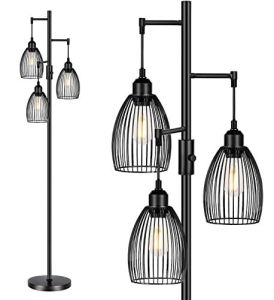 Dimmable Floor Lamp, 3 x 800LM LED Edison Bulbs Included,