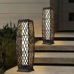 LEDIARY Solar Powered Outdoor Floor Lamp, 2 Piece Resin Wicker
